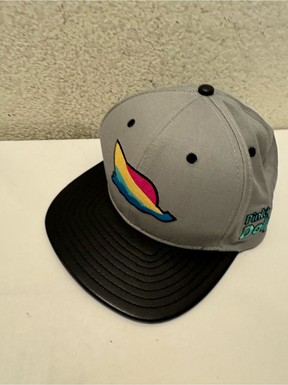 Pink Dolphin Grey & Black faux leather Snapback with Multicolor Logo